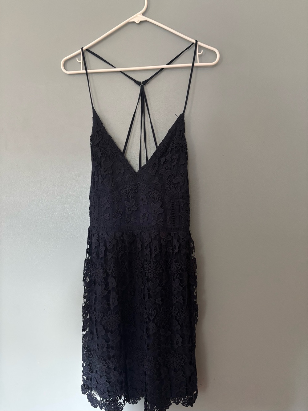 Hollister Black Floral Lace Mini Dress with Strappy Back